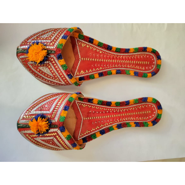 Leather Jutti with zari work and torni